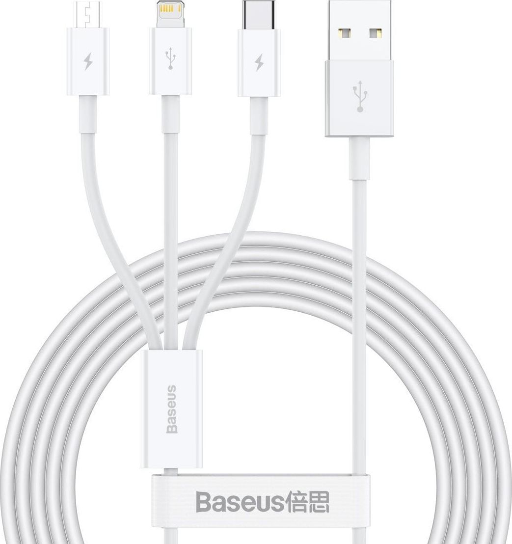 Baseus CAMLTYS-02 Superior Fast Charging Dátový Kábel 3v1 USB-C, Lightning, MicroUSB 1.5m White