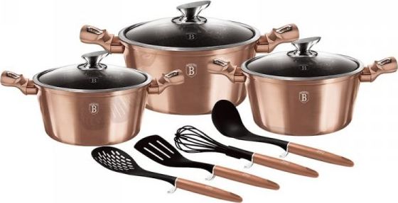BerlingerHaus sada hrncov s mramorovým povrchom 10ks BH-6151 Rosegold Metallic Line