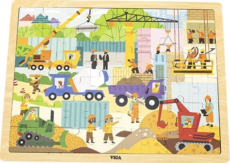 Dřevěné puzzle 48 dílků Viga Stavební stroje
