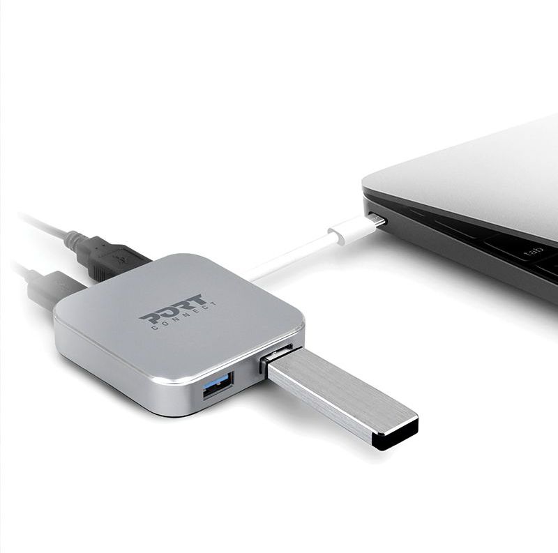 PORT CONNECT USB-C HUB, 4x USB 3.0, čierny