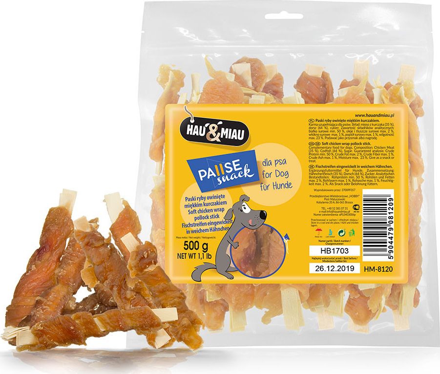 Hau&Miau Hau&Miau Rybí proužky zabalené v měkké kachně 500g HM-8121