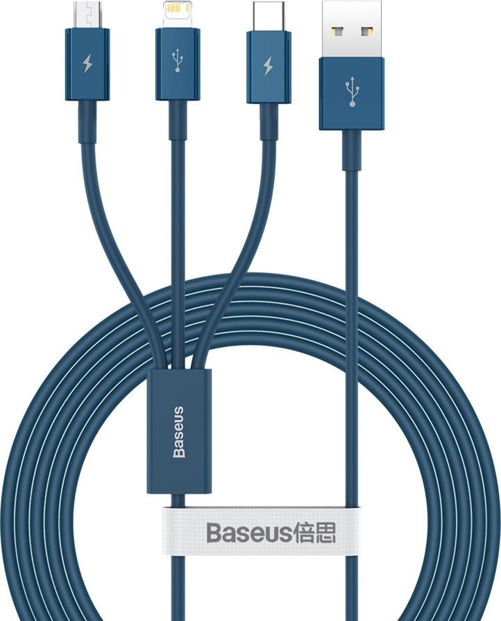 Kábel USB 3v1 Baseus Superior Series, USB na micro USB/USB-C/Lightning, 3,5 A, 1,5 m (modrý)
