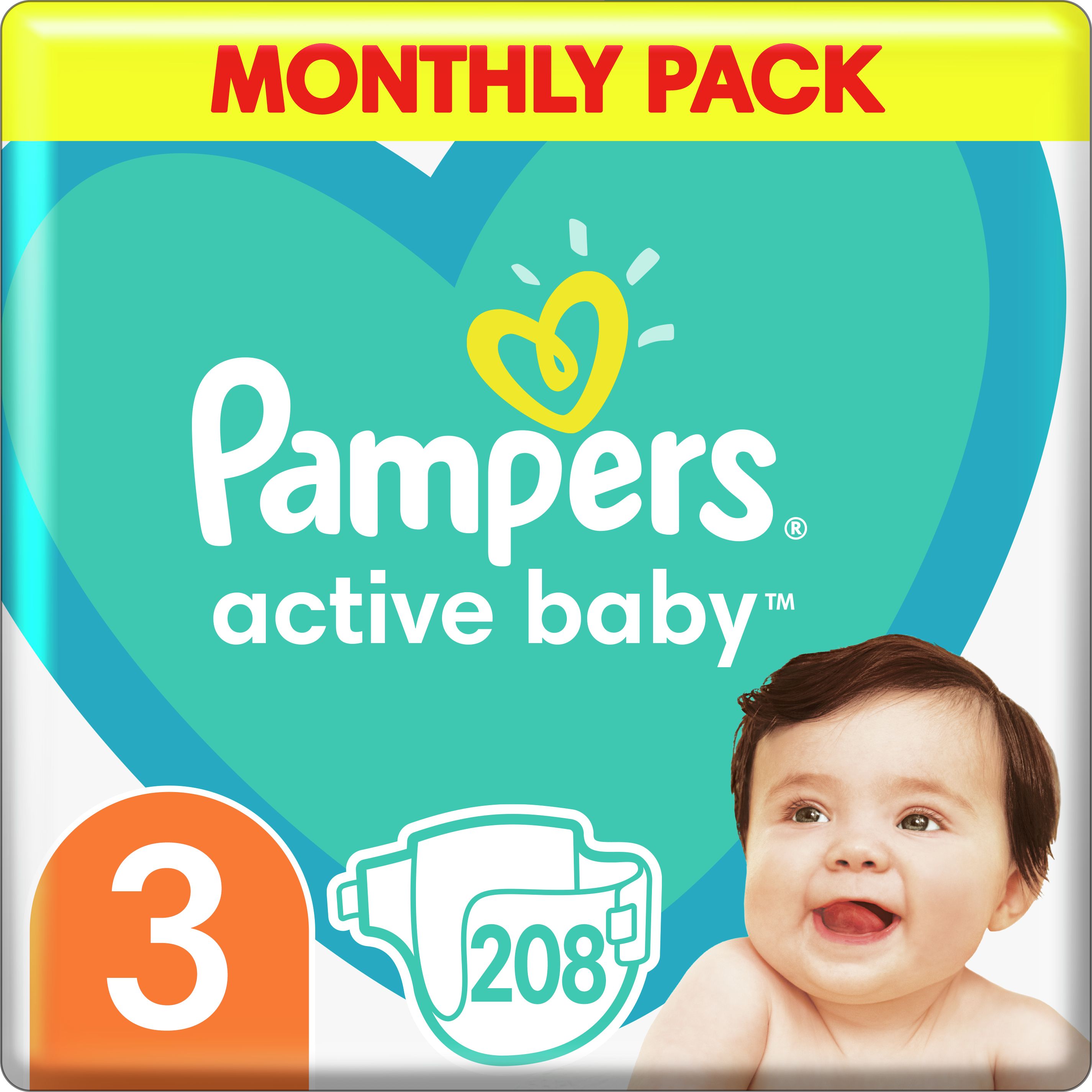 Pampers Active Baby Plienky Veľkosť 3, 6 kg-10 kg, 208 ks