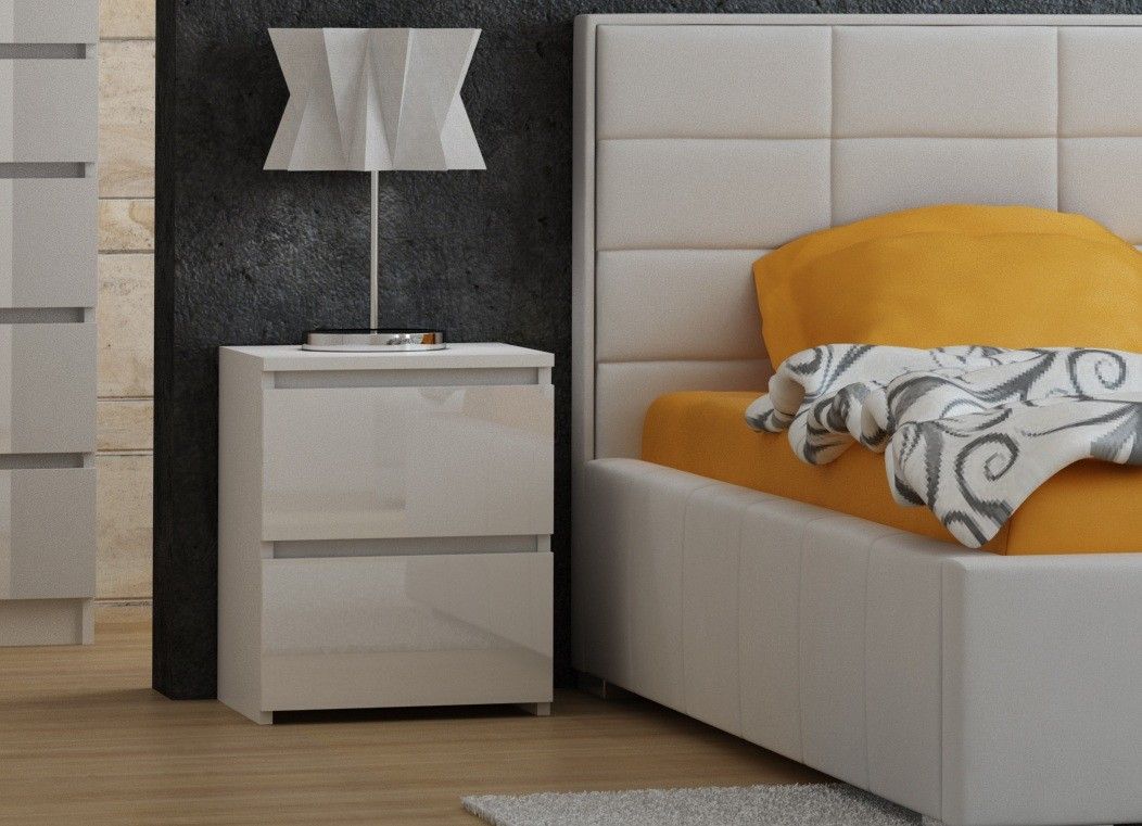 TopEshop Skrinka, nočný stolík, 2 šuplíky, biely lesk / m2