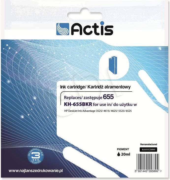 Actis KH-655BKR ink for HP printer; HP 655 CZ109AE replacement; Standard; 20 ml; black