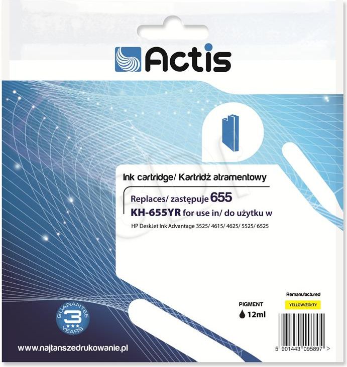 Actis KH-655YR ink for HP printer; HP 655 CZ112AE replacement; Standard; 12 ml; yellow