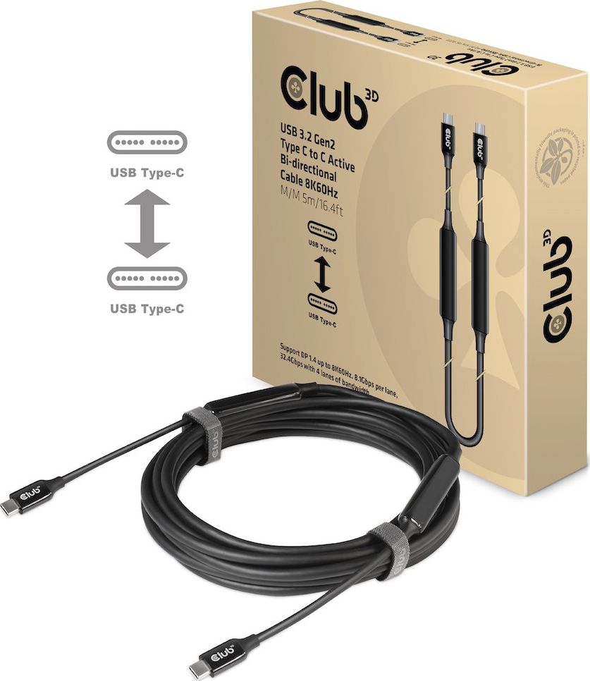 CLUB3D USB 3.2 Gen2 Type C to C Active Bi-directional Cable 8K60Hz M/M 5m/16.4ft