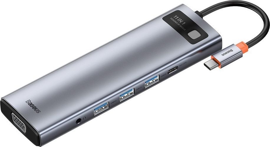 Rozbočovač 11v1 Baseus Metal Gleam Series, USB-C na 3x USB 3.0 + 2x HDMI + USB-C PD + Ethernet RJ45 + microSD/SD + VGA + AUX