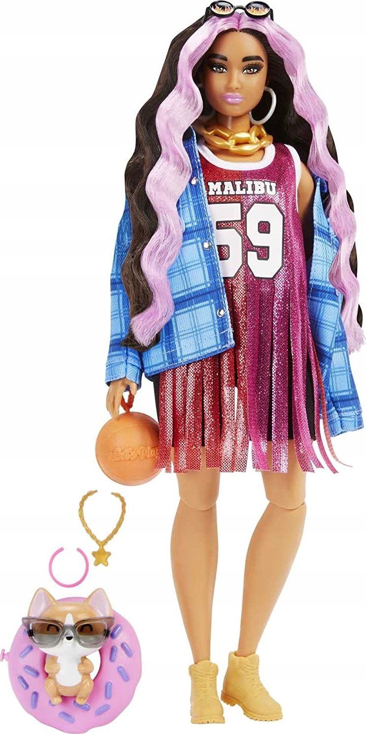 Panenka Barbie Mattel Extra Moda – sportovní šaty / černé a růžové vlasy (GRN27 / HDJ46)