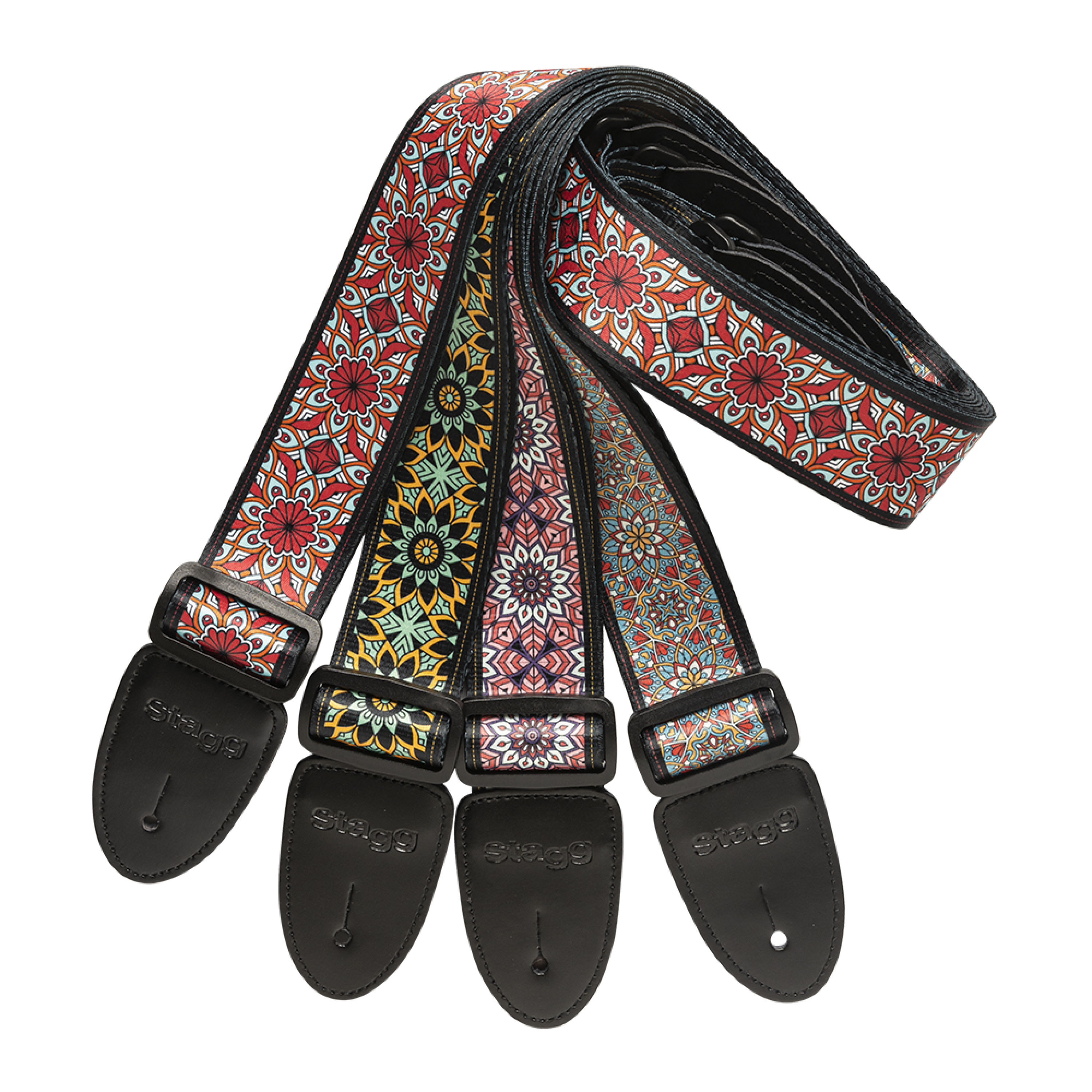 Stagg STE MANDALA GR, terylenový kytarový popruh, vzor mandala, zelený