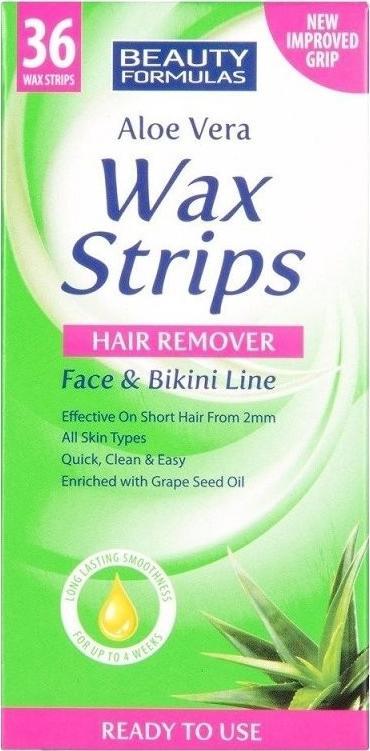 Beauty Formulas BEAUTY FORMULAS_Wax Strips Depilační proužky na depilaci obličeje a oblasti bikin Aloe Vera 36 ks.
