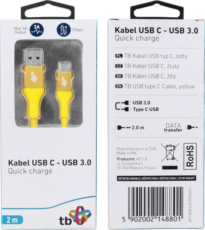 TB USB 3.0/USB-C 2m premium 3A žlutý