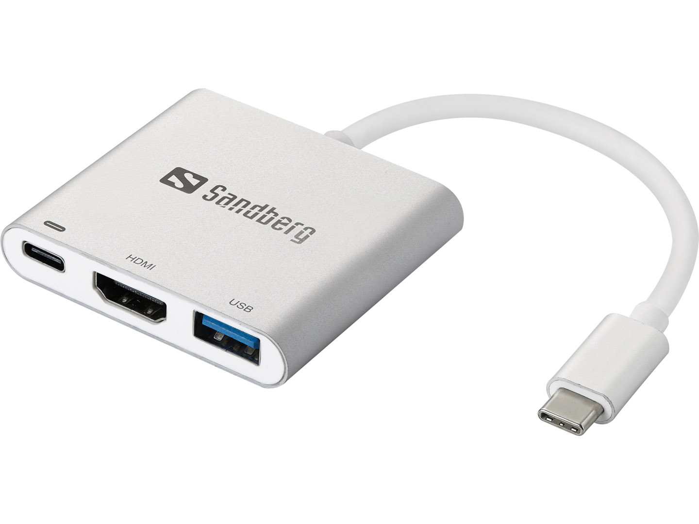 Sandberg mini HUB USB-C -> HDMI + USB (OTG), stříbrná