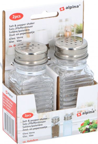 Alpina Salt Shaker a pepper Shaketers Glass/Transparent z nerezové oceli/stříbrné 2 kusy