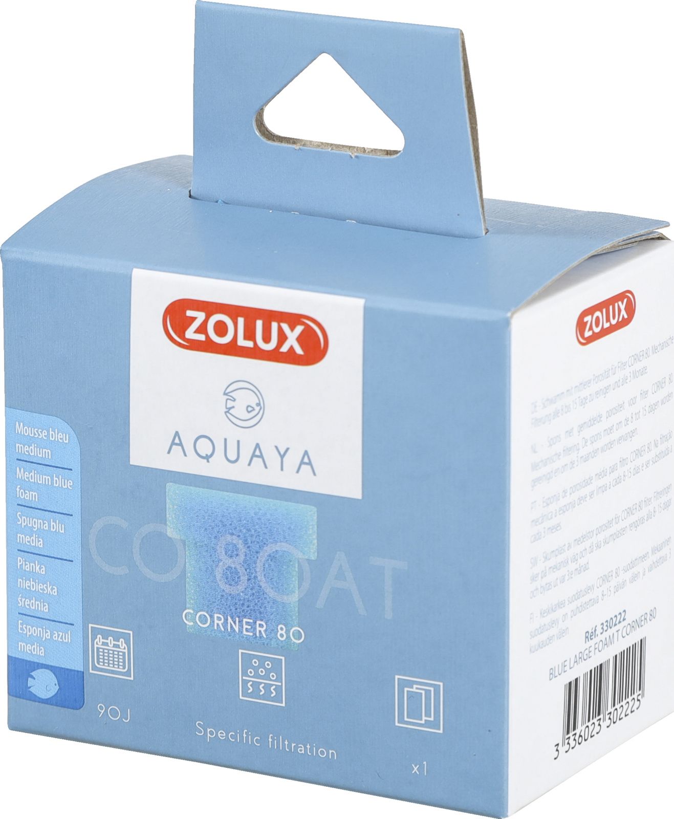Zolux ZOLUX AQUAYA Houbová vložka Blue Large Foam T Corner 80