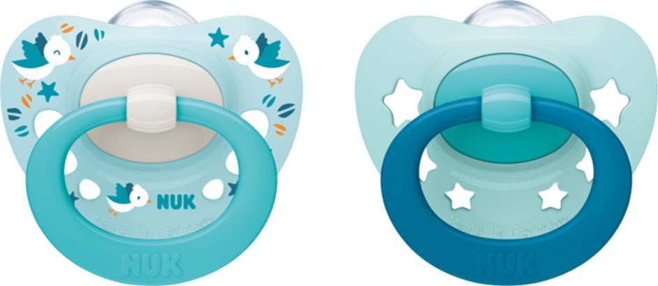 NUK Signature silikonový dudlík 2 ks 0-6 m ptáčci tyrkys Nuk