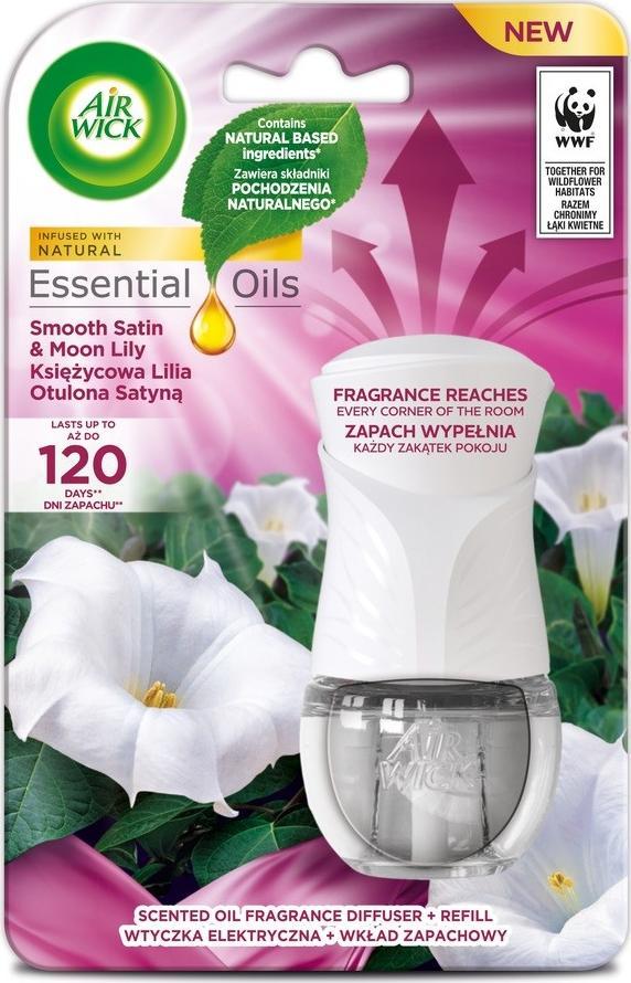 Air Wick Air Wick Essential Oils elektrický osvěžovač vzduchu a náplň Moon Lily zabalené v saténu 19 ml