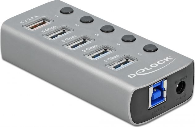 Delock USB 3.2 Gen 1 Hub mit 4 Ports + 1 Schnellladeport, USB-Hub 63262