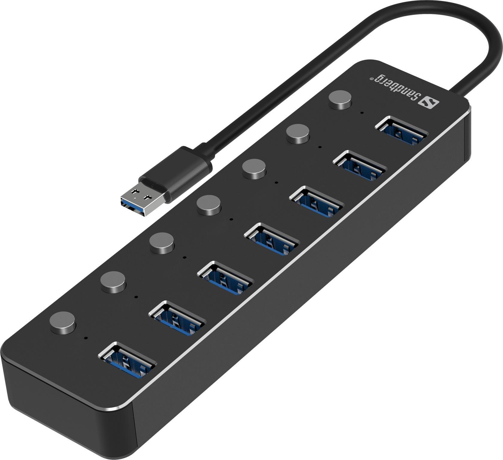 Sandberg USB-A HUB, 7x USB 3.0, černý