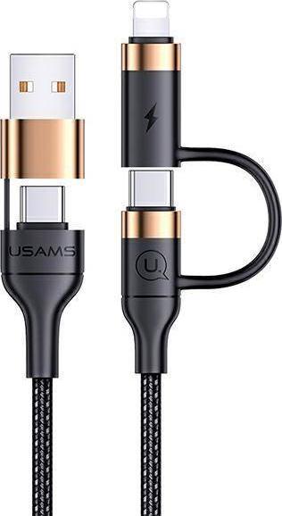 Usams USB-A – USB-C + Lightning kabel 1,2 m černý (Usa001137)