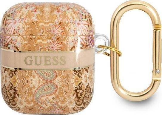 Ochranné puzdro Guess Paisley Strap Collection pre slúchadlá AirPods zlaté