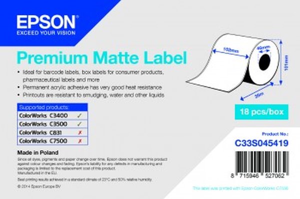Premium Matte Label - Continuous Roll: 102mm x 35m