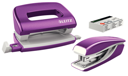 LEITZ Set mini zošívačky a dierovačky WOW, purpurová