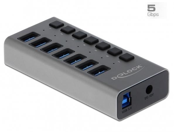 Delock Externer SuperSpeed USB Hub mit 7 Ports + Schalter, USB-Hub 63669