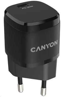 CANYON nabíječka do sítě H-20-05, 1x USB-C PD 20W, černá
