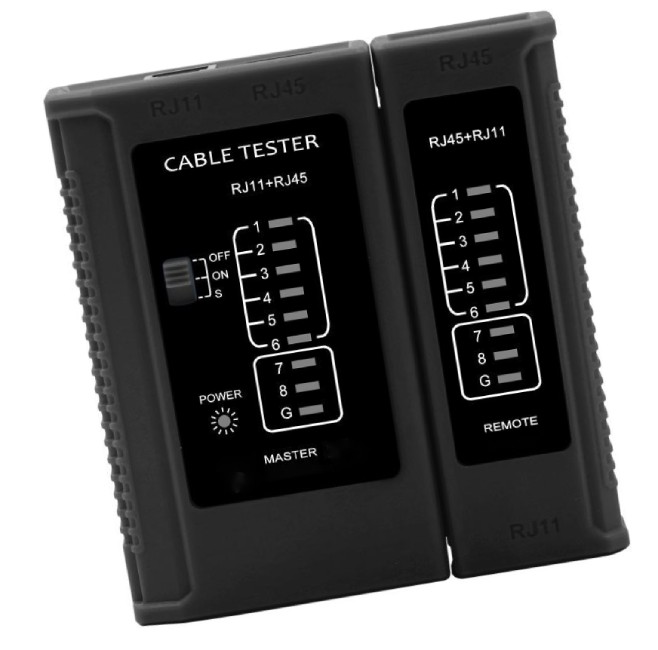 Tester UTP WS468BK,  RJ45, RJ11, STP, Cat5e, Cat7, celočerný