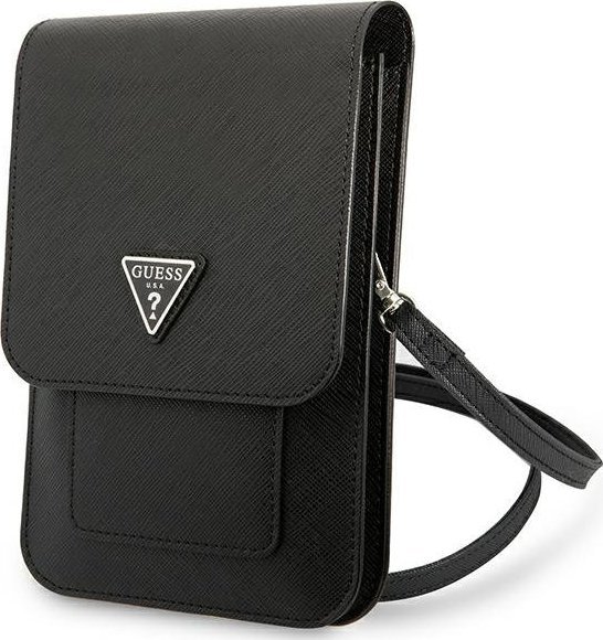 Guess PU Saffiano Triangle Logo Phone Bag Black Nové