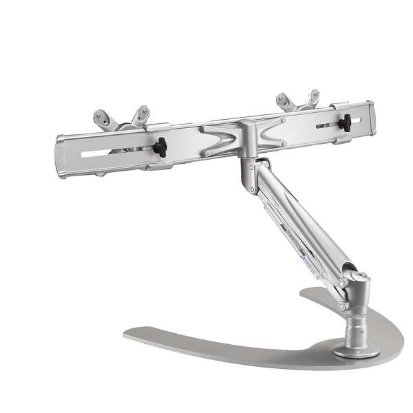 Neomounts FPMA-D940DD - Stojan - plný pohyb - pre 2 LCD displeje - strieborná - veľkosť obrazovky: 10"-24" - stolný stojan, upevniteľné na stôl