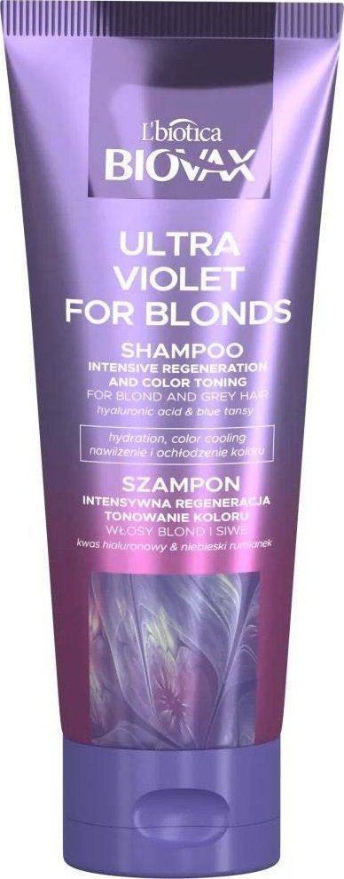 L Biotica_Biovax Ultra Violet pro blondýnky intenzivně regenerační tónový šampon pro blonďaté a šedé vlasy 200ml