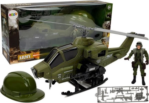 Leantoys Vojenská figurka - vrtulník, helma a voják (7877)