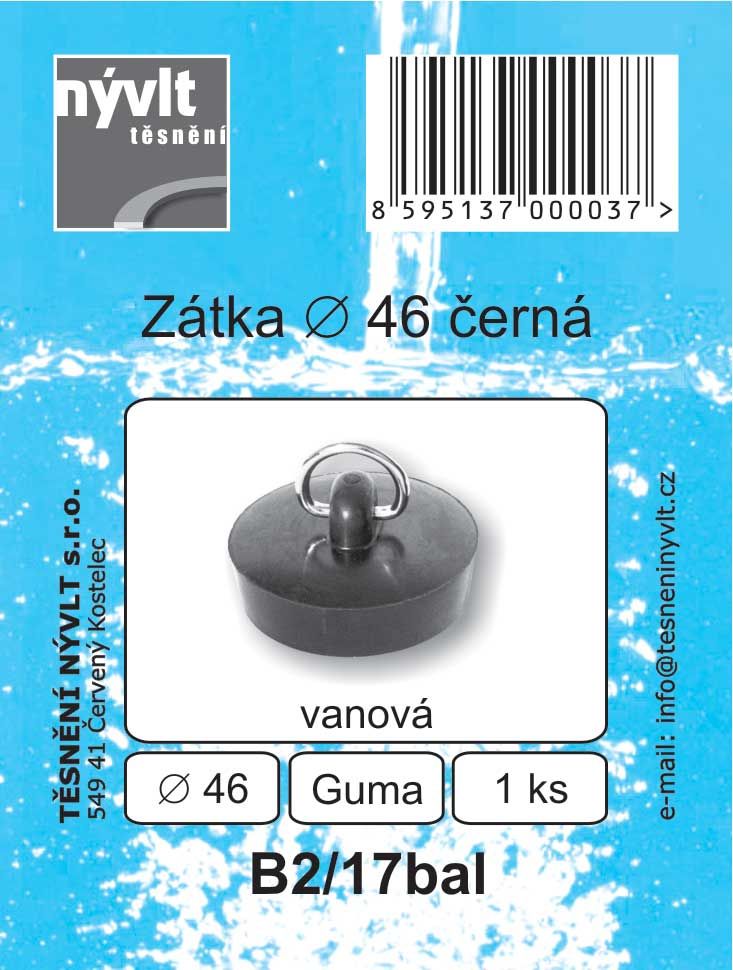 Zátka vane 46 mm čierna balená