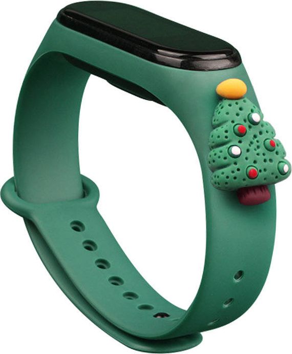Hurtel vánoční náramek pro Xiaomi Mi Band 3/4 tmavě zelený (vánoční stromeček 2)