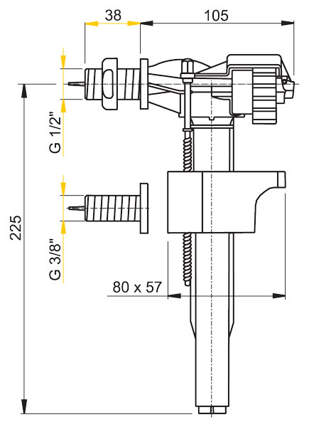 Ventil napúšťací bočné WC A15 1/2"