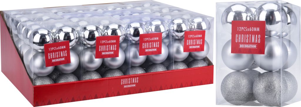 Ozdoba vianočnej gule 12 ks/6 cm strieborná