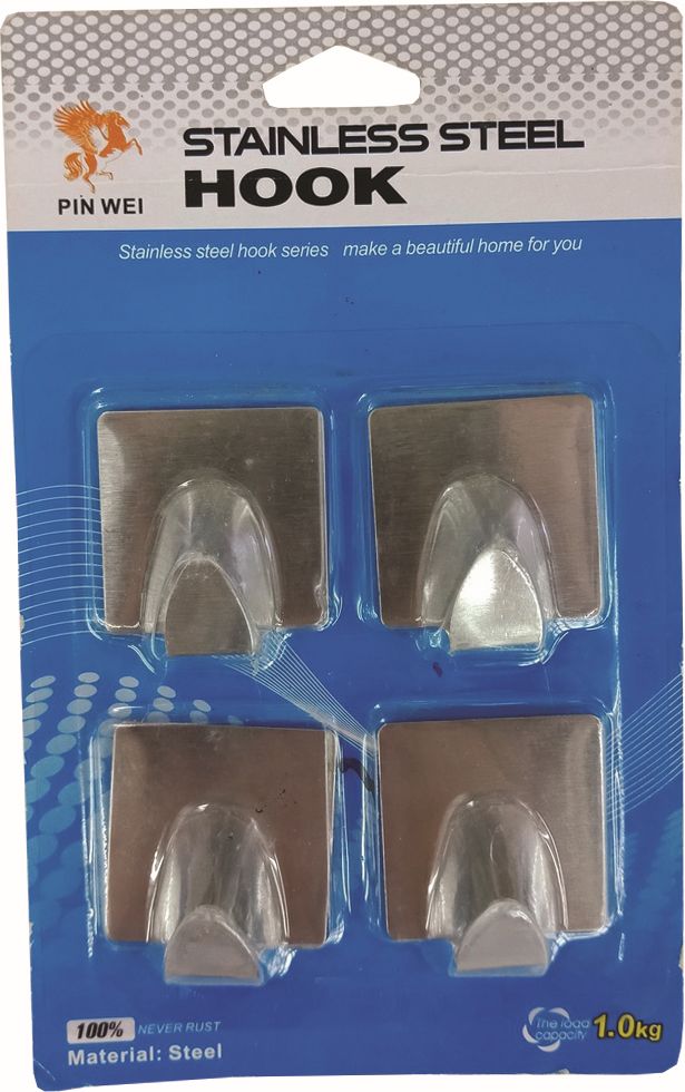 Háčiky samolepiace 4 ks nerez 3,5x3,5 cm