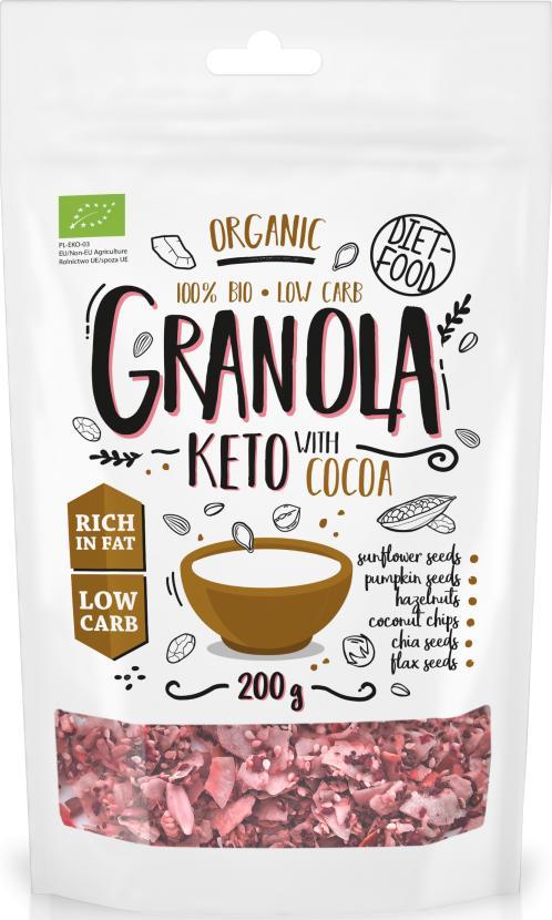 Dietní jídlo Keto granola s kakaem a pomerančovým olejem BIO 200 g DIETNÍ POTRAVINY