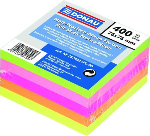 Donau Sticky notes 76x76mm neonové 400 karet. (14K040X)