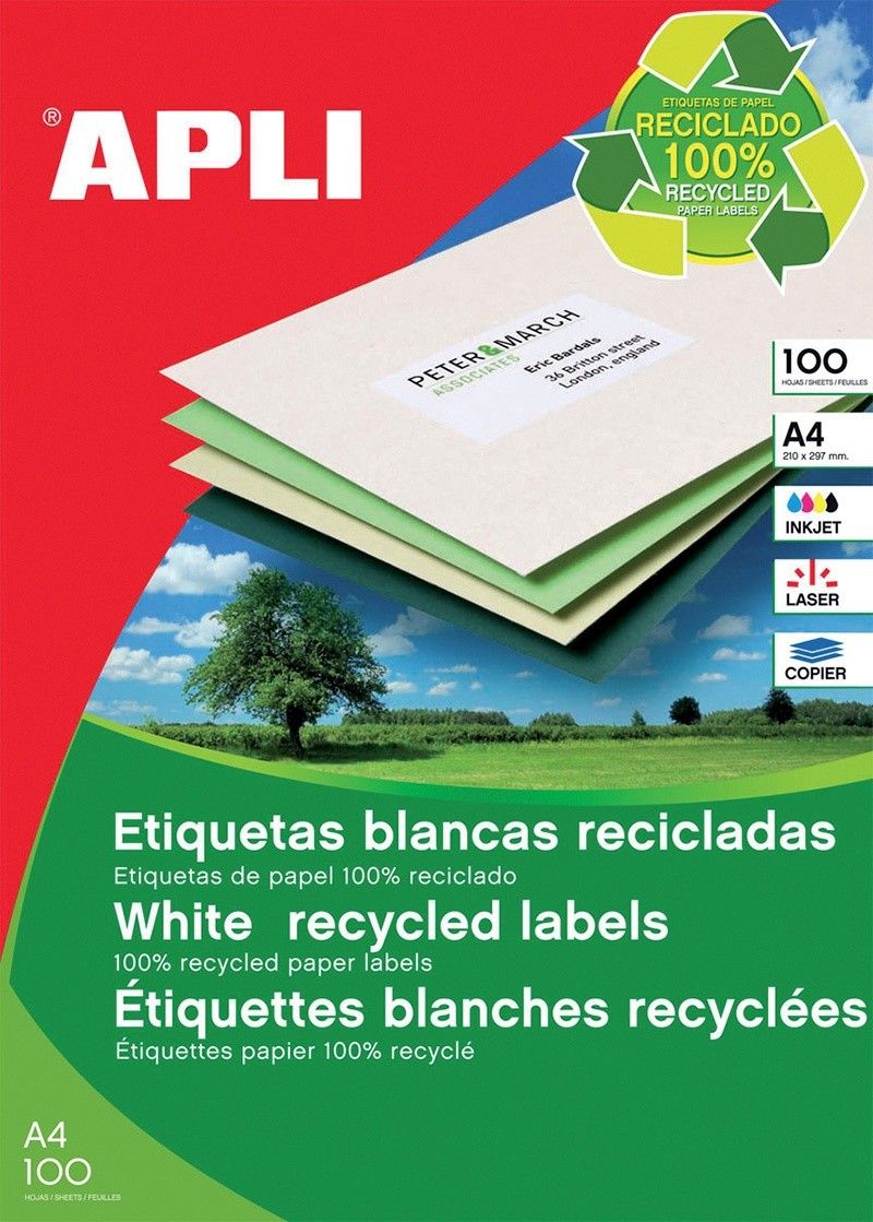 Apli Ekologické etikety APLI, 210x297mm, obdĺžnikové, biele