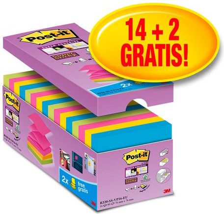 Post-it Samolepící podložka SUPER STICKY Z-NOTES R330-SS-VP16 76x76mm mix barev, 16 kusů (3M0584)
