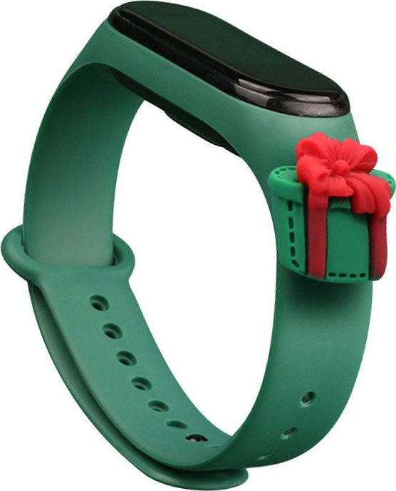 Vánoční náramek Hurtel Strap Xmas pro Xiaomi Mi Band 4 / Mi Band 3 Vánoční silikonový náramek tmavě zelený (dárek)