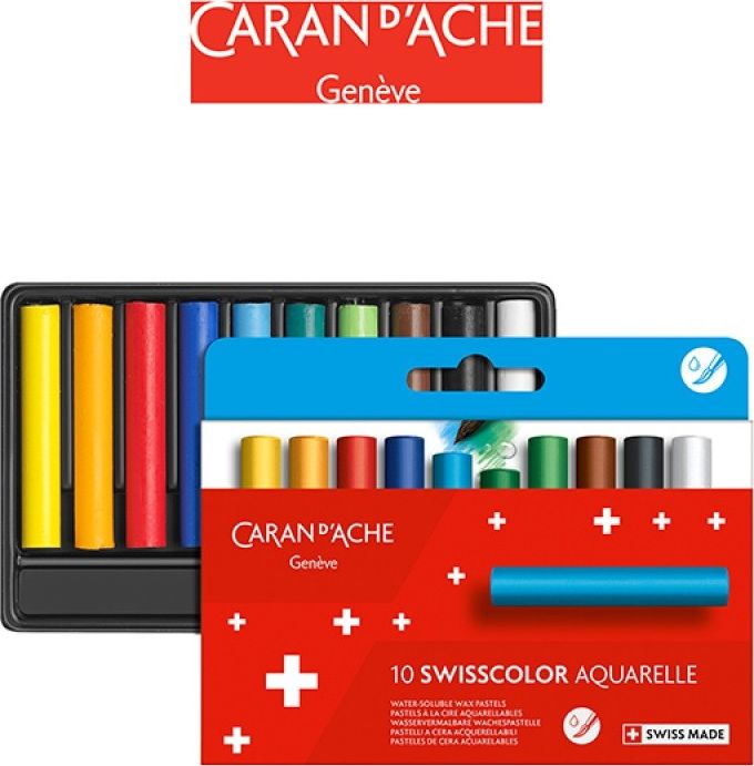 Caran d`Arche CARAN D ACHE Swisscolor voskové akvarelové pastelky, kartonová krabička, 10 ks.