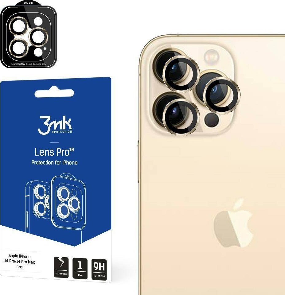 Hybridní sklo pro 3MK čočky Protection Pro Apple iPhone 14 Pro/14 Pro Max Gold/Gold Lens