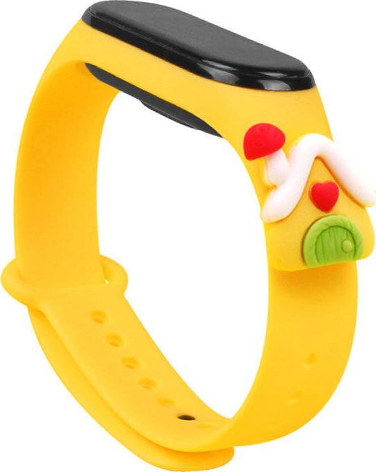 HARDEL SPRAP XMAS BAND pro Xiaomi Mi Band 6 / Mi Band 5 vánoční silikonový pás náramek žlutý (dům)