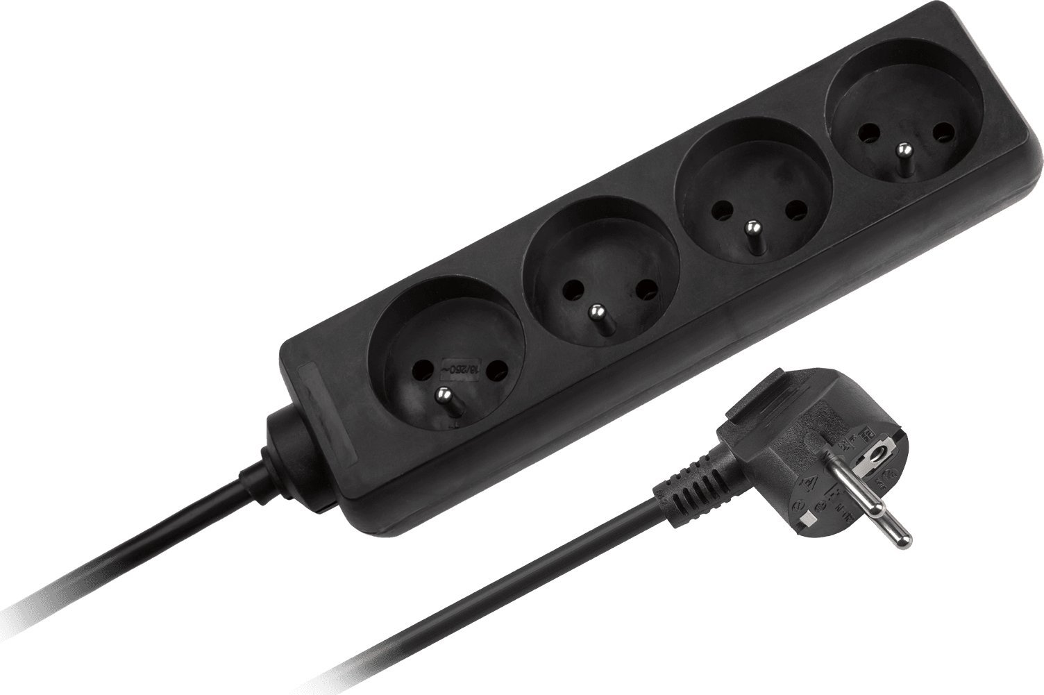 Rebel černý napájecí prodlužovací kabel, 4 zásuvky bez vypínače, 5m kabel (3x1,5mm)