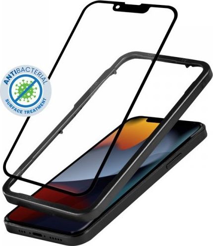 Crong Crong Anti-Bacterial 3D Armor Glass - 9H tvrzené sklo pro celou obrazovku iPhone 13 / iPhone 13 Pro + instalační rámeček