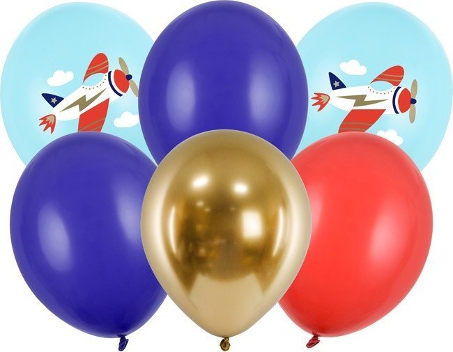 PartyDeco Latexové balónky, barevné, dekorativní letadlo, 6 ks